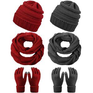 6 Pcs Winter Hats Glovess Scarf Set Soft Touchscreen Glovess Beanie Neck 5311